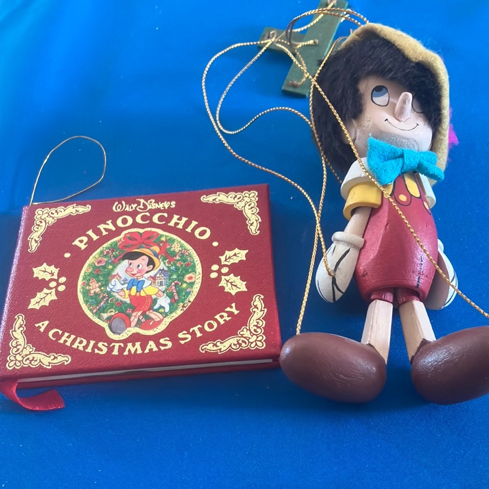Disney Pinocchio Red and Gold Christmas Set of ornaments